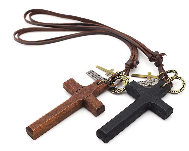 Natural Cross Leather Cord Necklace